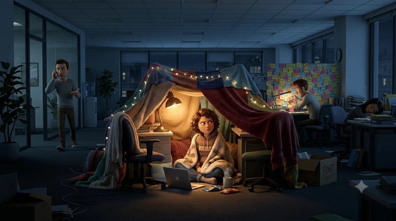 Cocooned in a tent fort of decision making comfort - not like those weirdos out there.